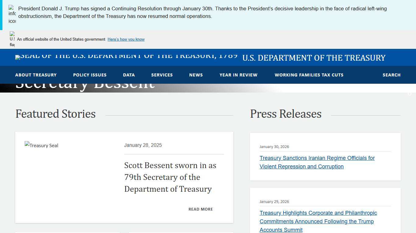Front page U.S. Department of the Treasury