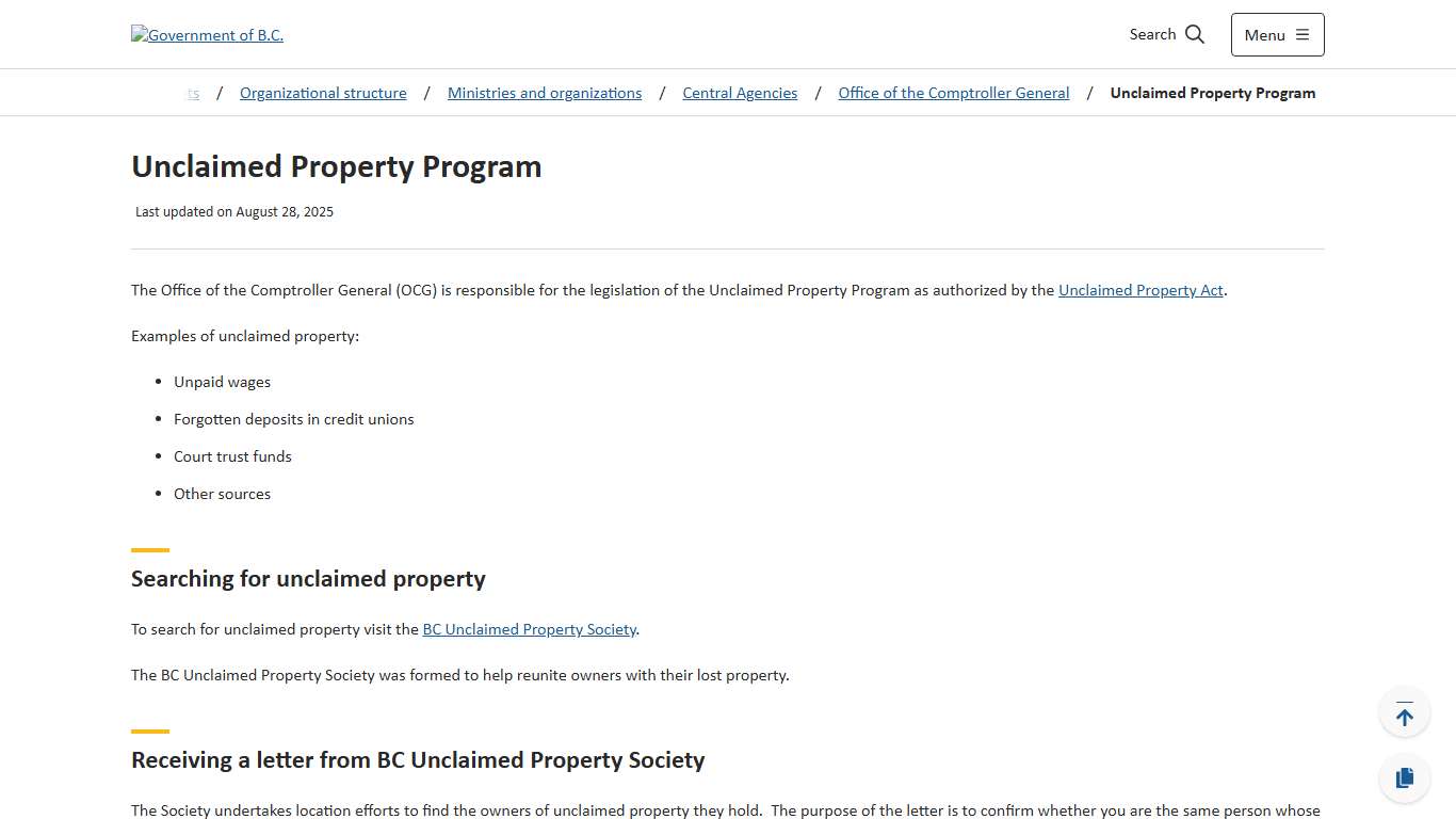 Unclaimed Property Program - Province of British Columbia